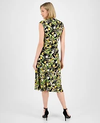 Kasper Womens Printed Cowlneck Top Midi Skirt