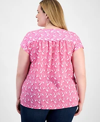 Style & Co Plus Printed Mixed-Media Relaxed Top, Exclusively at Macy's