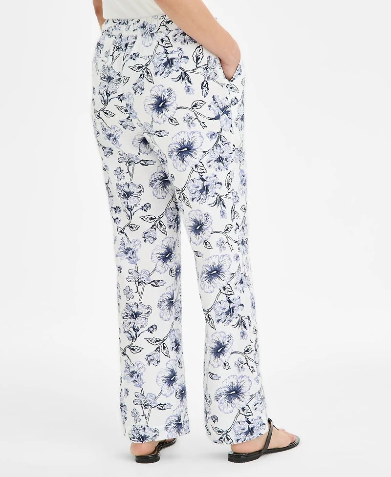 Charter Club Petite 100% Linen Printed Pull-On Pants, Exclusively at Macy's