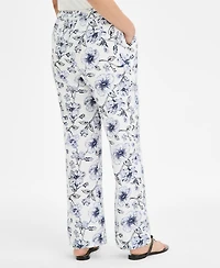 Charter Club Petite 100% Linen Printed Pull-On Pants, Exclusively at Macy's