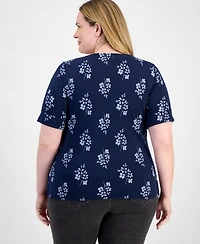 Style & Co Plus Printed Elbow-Sleeve Top, Exclusively at Macy's