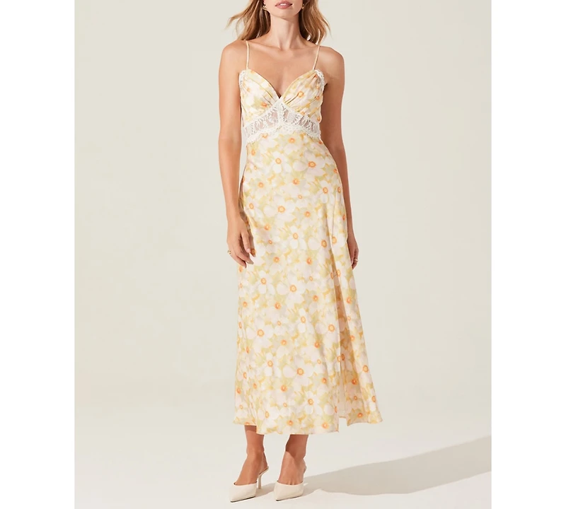 Astr the Label Women's Ivanna Floral Lace-Trim Sweetheart Maxi Dress