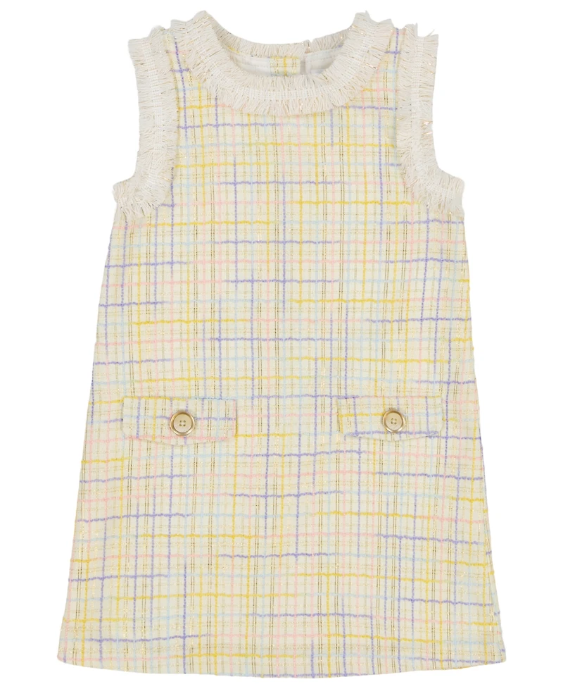 Kids Headquarters Toddler and Little Girls Embroidered Fringe Trim Plaid Woven Dress