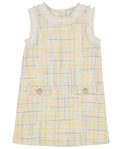 Kids Headquarters Toddler and Little Girls Embroidered Fringe Trim Plaid Woven Dress