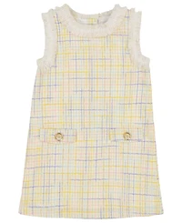 Kids Headquarters Toddler and Little Girls Embroidered Fringe Trim Plaid Woven Dress