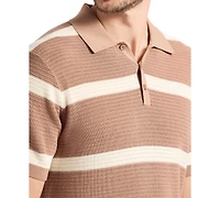 Men's Winder Short Sleeve Textured Striped Polo Sweater