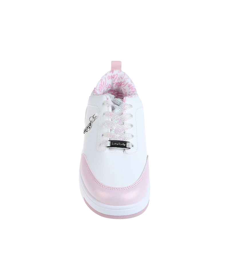 Bebe Little Girls Low Top Court with Shimmer Two Tone Piecing Sneakers