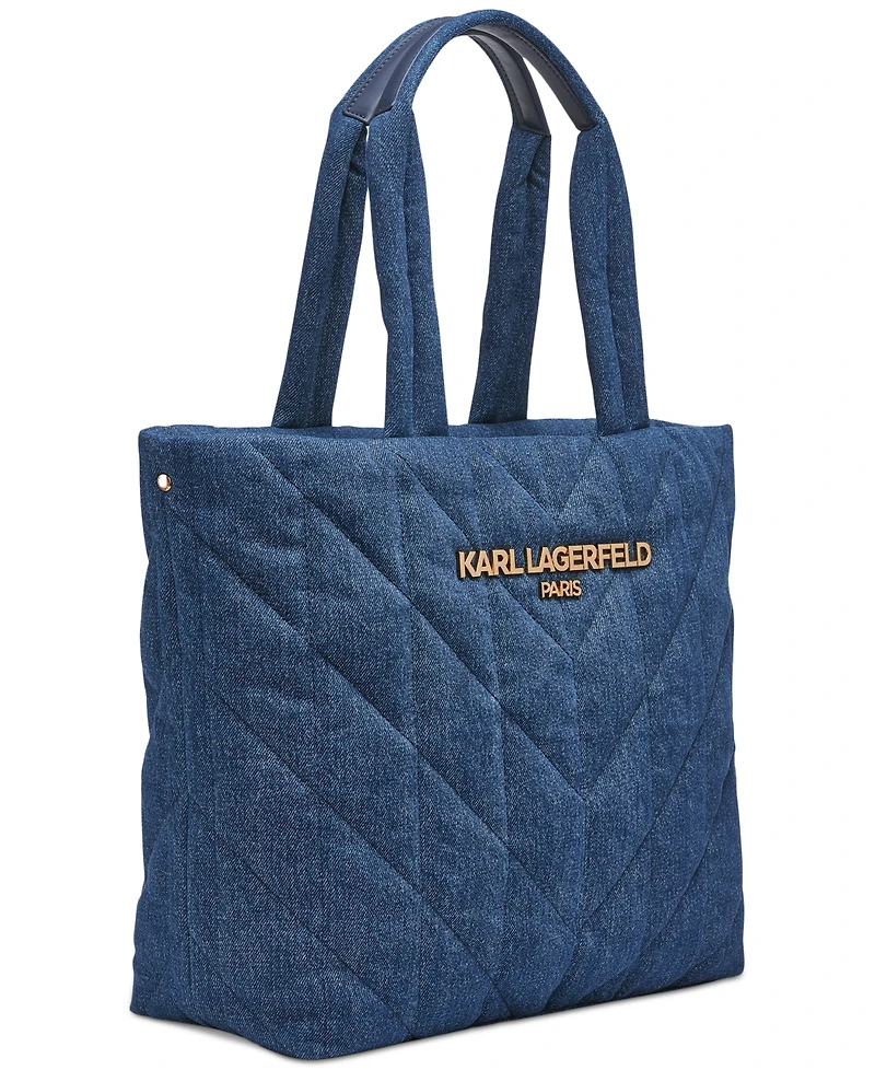 Karl Lagerfeld Paris Voyage Large Quilted Denim Tote Bag