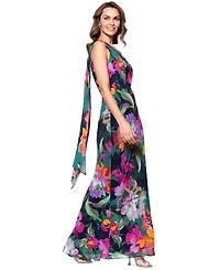 Xscape Petite One-Shoulder Chiffon Fit & Flare Gown