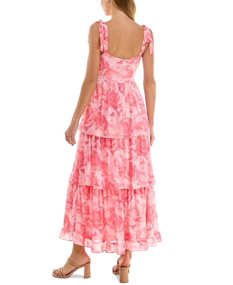 Crystal Doll Juniors' Tie-Shoulder Tiered Chiffon Maxi Dress