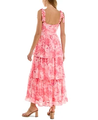 Crystal Doll Juniors' Tie-Shoulder Tiered Chiffon Maxi Dress