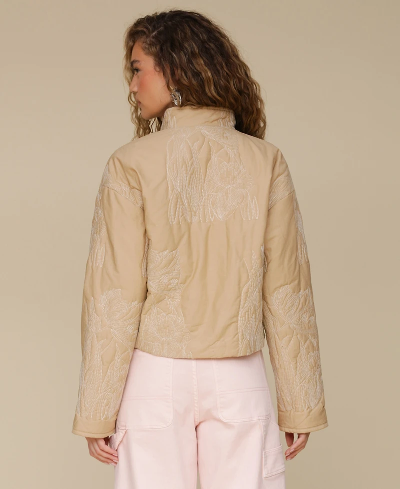Avec Les Filles Women's Cotton Embroidered Cropped Jacket