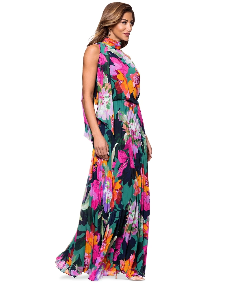 Xscape Women's Pleated Floral Chiffon Scarf Dress
