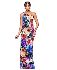Xscape Women's One-Shoulder Floral Chiffon Dress