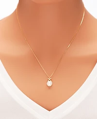 Cultured Freshwater Pearl (8mm) & Cubic Zirconia Crisscross Pendant Necklace & Drop Earrings Set in 18k Gold-Plated Sterling Silver