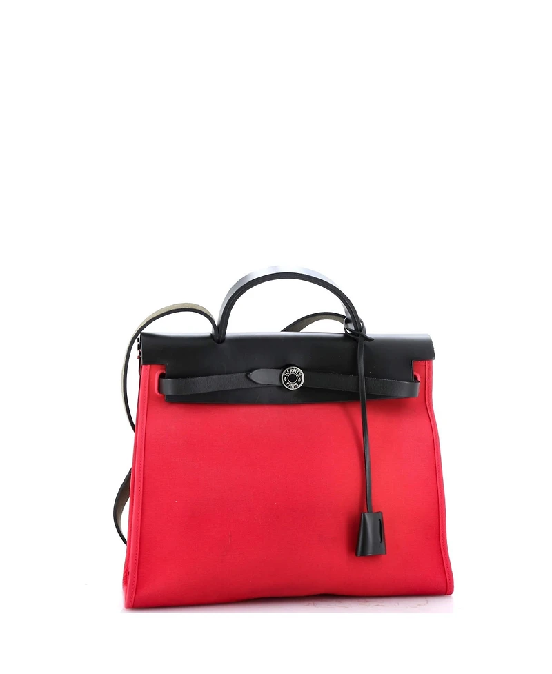 Pre-Owned Hermes 31 Herbag Zip Leather and Toile