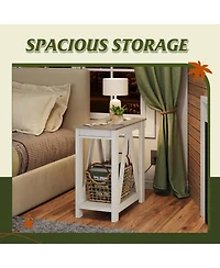 Wlive Narrow End Table with Charging Station of Open Storage Shelf，Sofa Side Table with 2 Usb and 2 Power Outlets，Slim Farmhouse End Tab