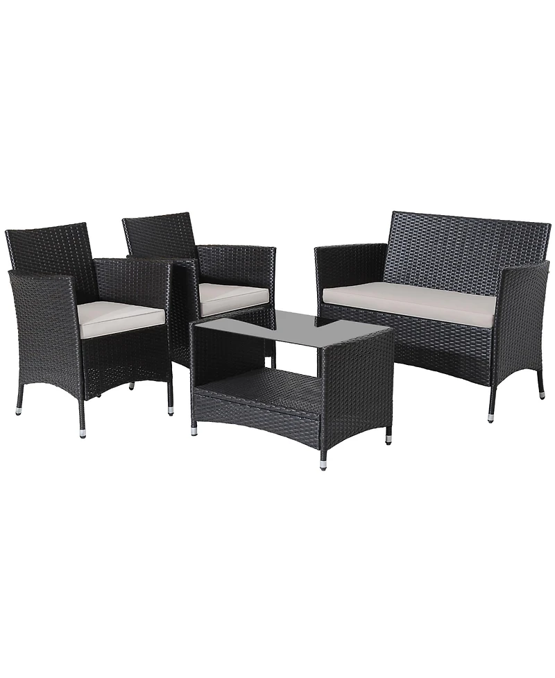 Gymax Piece Patio Rattan Conversation Set Outdoor Wicker Sofa Set w/ Coffee Table Cushions