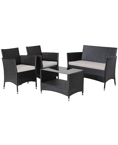 Gymax Piece Patio Rattan Conversation Set Outdoor Wicker Sofa Set w/ Coffee Table Cushions