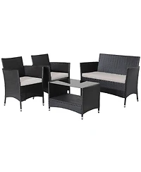 Gymax Piece Patio Rattan Conversation Set Outdoor Wicker Sofa Set w/ Coffee Table Cushions