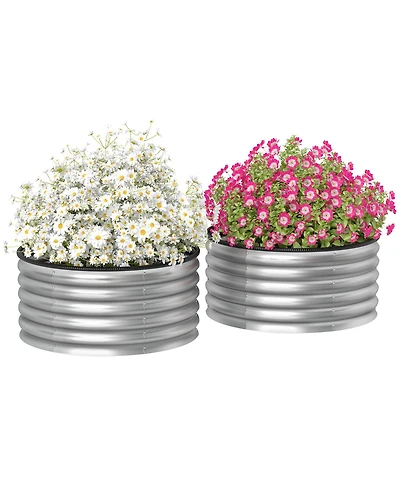 Outsunny Raised Garden Beds, Set of 2 Galvanized Planter Boxes, Φ3' x 1.4'