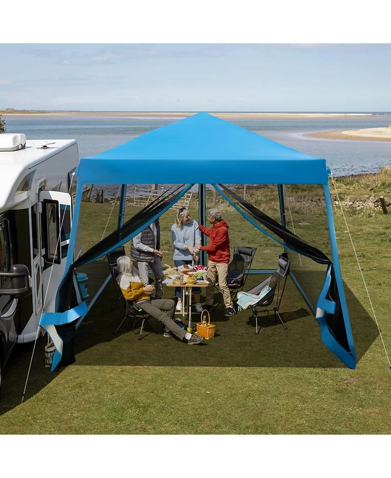 10 x 10 Feet Pop Up Canopy with Mesh Sidewalls and Roller Bag