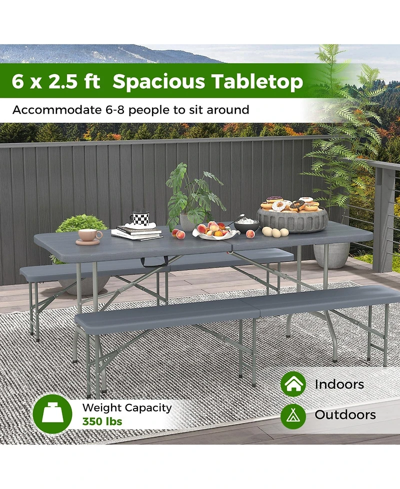 6 ft Portable Folding Table 350 Lbs Fold-in-Half Table with Hdpe Tabletop