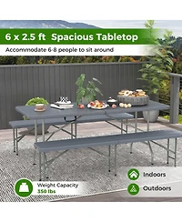 6 ft Portable Folding Table 350 Lbs Fold-in-Half Table with Hdpe Tabletop