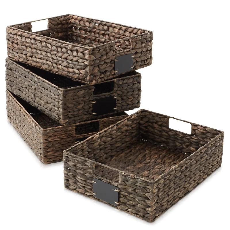 Casafield (Set of 4) Water Hyacinth 12-1/2"x17"x5" Pantry Baskets w/ Chalkboard Labels and Marker