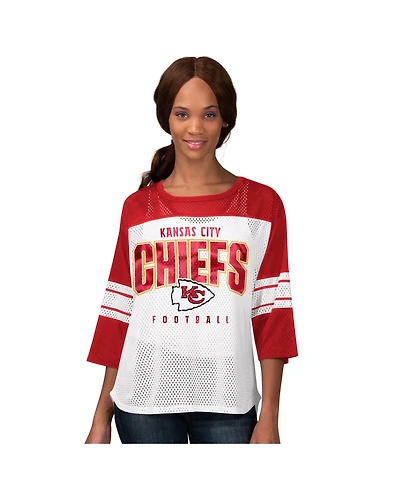 G-iii 4Her by Carl Banks Women's Red Kansas City Chiefs First Team 3/4-Sleeve Mesh T-Shirt