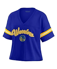 Wear by Erin Andrews Women's Royal Golden State Warriors Plus Color Block Boxy V-Neck T-Shirt