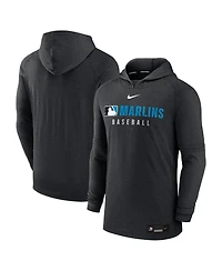 Nike Men's Heather Black Miami Marlins Authentic Collection Tri-Blend Performance Pullover Hoodie