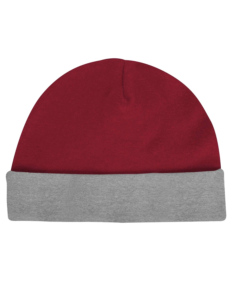 Outerstuff Baby Boys and Girls 3-Piece Oklahoma Sooners Dynamic Duo Bodysuit, Bib and Cuffed with Knit Hat Set