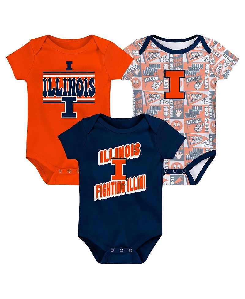 Outerstuff Newborn Navy Illinois Fighting Illini Sunday Comics Bodysuit 3-Pack
