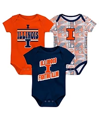 Outerstuff Newborn Navy Illinois Fighting Illini Sunday Comics Bodysuit 3-Pack