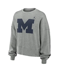 Jordan Women's Heather Gray Michigan Wolverines Essential Fleece Oversized Logo Pullover Sweatshirt
