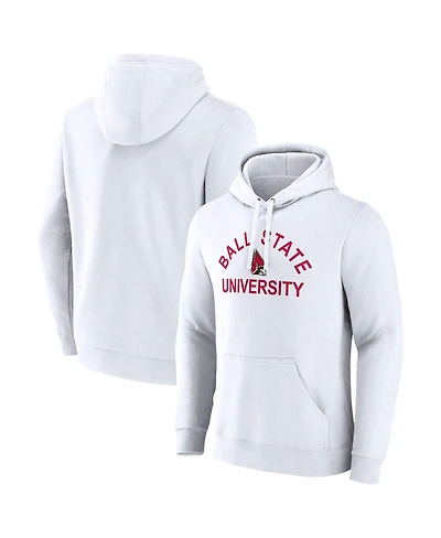 Fanatics Men's White Ball State Cardinals Primary Logo Pullover Hoodie