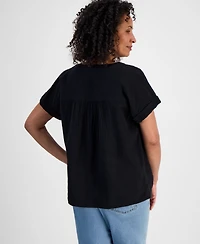 Style & Co Women's Cotton Gauze V-Neck Short-Sleeve Top, Exclusively at Macy's