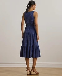 Lauren Ralph Lauren Women's Print Belted Slub Jersey Tiered Dress