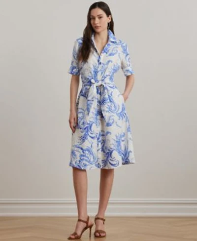 Lauren Ralph Lauren Womens Paisley Tie Front Linen Shirtdress 0ps 22w