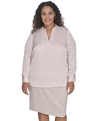 Calvin Klein Plus Solid Charmeuse Split-Neck Blouse