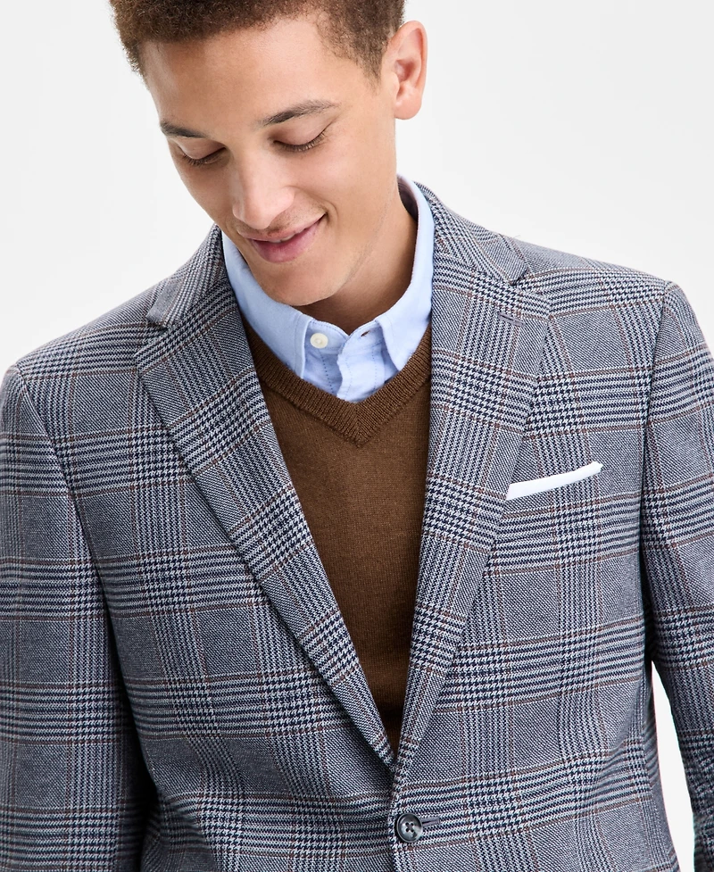 Tommy Hilfiger Men's Modern-Fit Gray & Brown Plaid Sport Coat