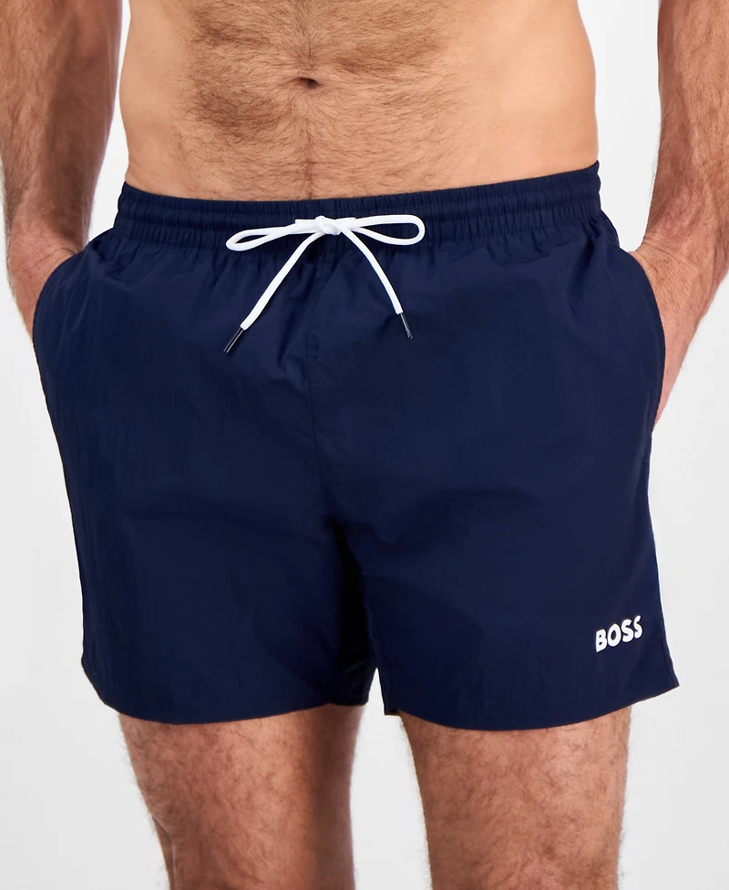 Boss by Hugo Men's Mooneye Outlined Logo Drawstring 3" Swim Trunks