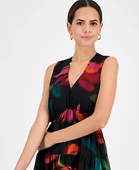 Robbie Bee Women's V-Neck Sleeveless Tiered Dress