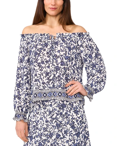 Sam & Jess Petite Floral Vine-Print Off-The-Shoulder Top