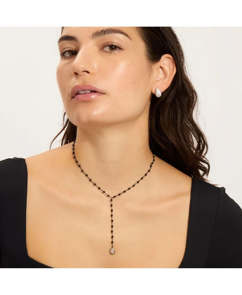 Adornia Fine Black Spinel Rosary Lariat with Moonstone Drop black rhodium .925 silver