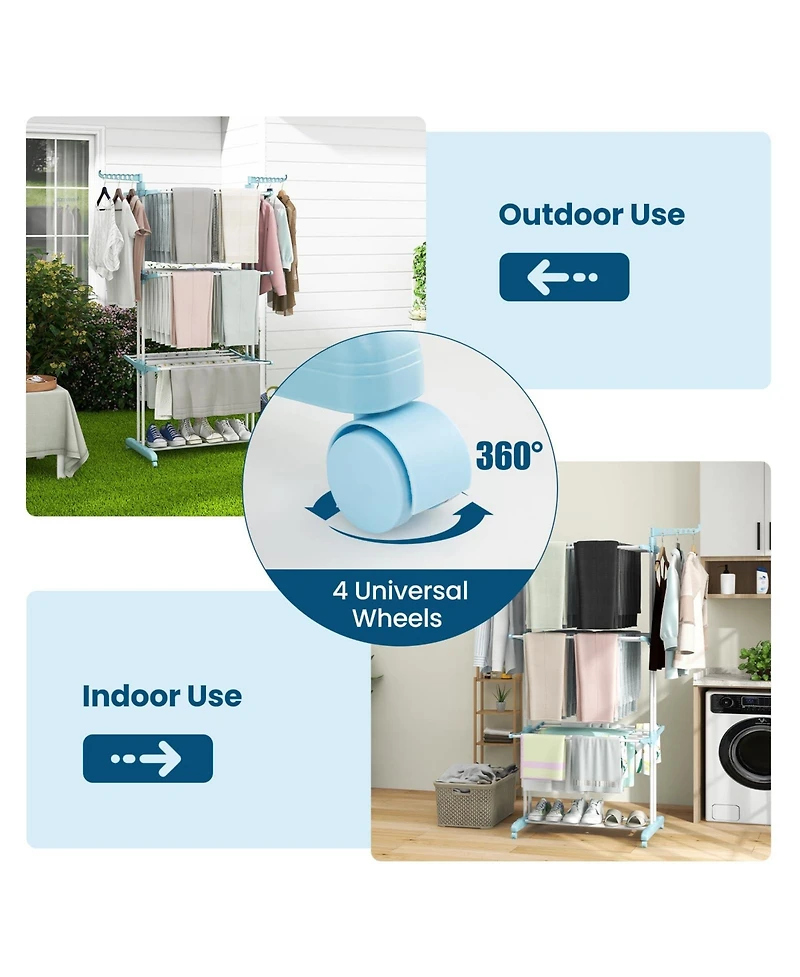 4-tier Clothes Drying Rack with Rotatable Side Wings and Collapsible Shelves