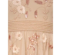 Adrianna Papell Women's V-Neck Beaded Mesh Minidress