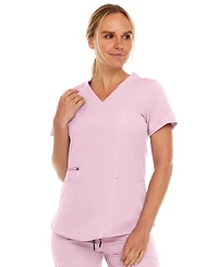 Medichic Plus Ruth 3-Pocket Multi Stitch V-Neck Scrub Top, Pewter, 3X Large