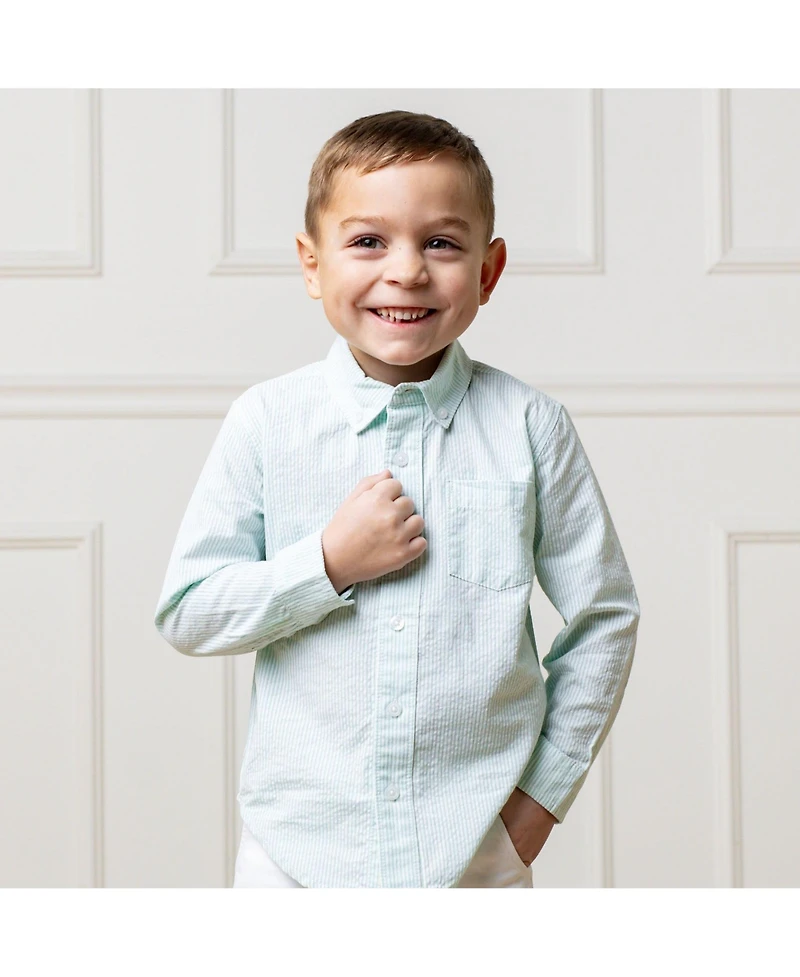 Hope & Henry Boys Long Sleeve Seersucker Button Down Shirt